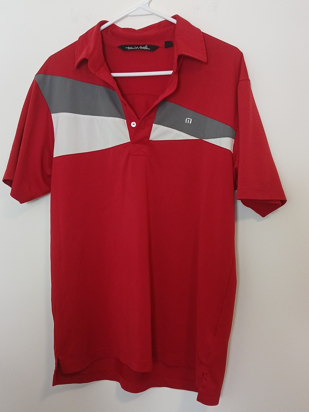 Travis Mathew Red Polo with Gray and White Accents M